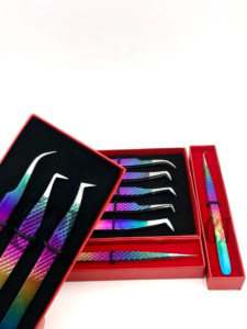 Professionnel nouveau Style différent arc-en-ciel poudre revêtement Logo personnalisé en acier inoxydable Extension de cils pince à épiler outils de beauté - Product Image 2