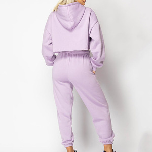 100% poliéster hecho para mujer Jogger Set Crop Tops sudaderas con capucha para damas - Product Image 3