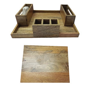 Customized Natural Mango Wood Cutlery Holder Napkin Tableware <b>Hand</b>-carved Rectangular Compartment Tray Sectioned Dining Utensils - Product Image 2