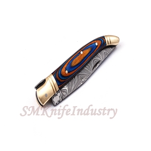 Custom Hand Forged Pocket Knife Hand Made Damascus Folding Knife with Leather Sheath Cover (smk1698) - Product Image 6