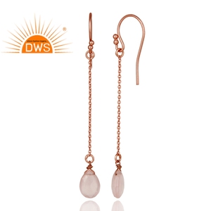<b>Rose</b> <b>Quartz</b> Gemstone <b>Earring</b> 925 Sterling Silver Drop <b>Earring</b> Supplier Cute <b>Rose</b> Gold Plated Silver Chain <b>Earring</b> Jewelry - Product Image 3