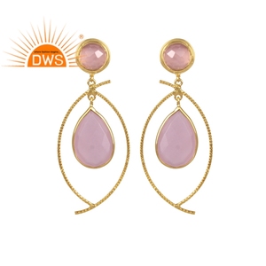 Pendientes colgantes de piedras preciosas de cristal rosa, joyería de latón a la moda, venta al por mayor - Product Image 1