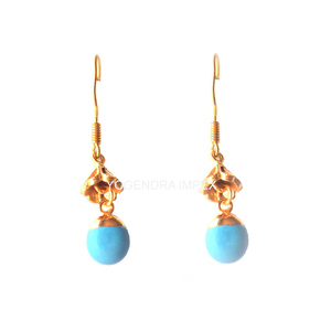 Pendientes colgantes de Plata de Ley 925 con gema turquesa Natural, Pendientes colgantes, oro de 18k, venta al por mayor - Product Image 1