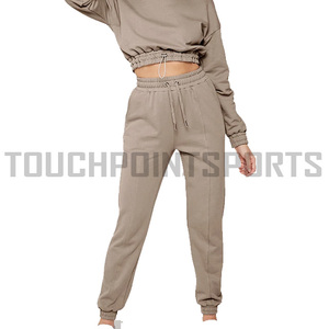 ชุดวอร์มผู้หญิง,สองชิ้นพร้อมโลโก้พลอยเทียมแบบกำหนดเองเสื้อครอป - Product Image 2