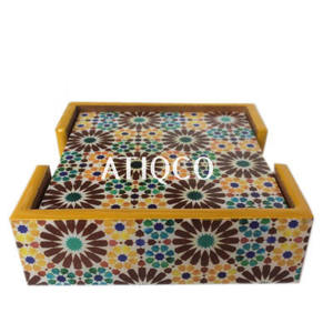 Modern Attractive <b>Smart</b> Hot Selling Wooden Coaster Set Box Beautiful Digital Printed Enameled Handicrafts From India - Product Image 5