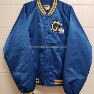 High Quality Satin Silk Polyester Breathable Waterproof Varsity <b>Jacket</b> Unisex Custom Embroidery Available All Colors Stand Front - Product Image 1