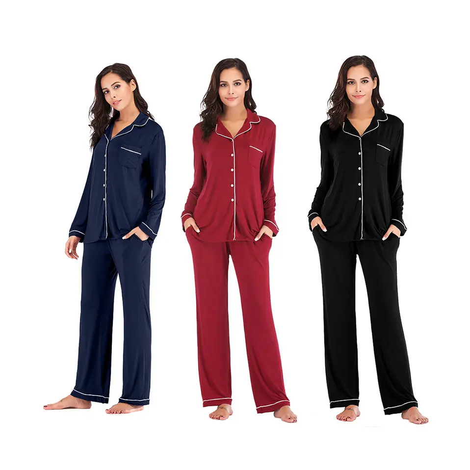 Sweefeday Autumn Lady Cotton Pajama Lounge Wear Rayon Viscose Home Wear Female Modal Women's Sleepwear Bamboo Pajamas