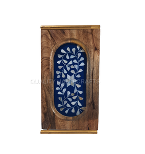 Bandeja de Servir de Madera de Acacia Estilo Árabe con Incrustaciones de Nácar, Asa, Tamaño y Color Personalizables, Calidad Certificada EPCH, Artesanía - Product Image 5