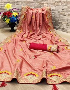 Vêtements ethniques vêtements pour femmes Vichitra soie broderie lourde travail Saree chemisier indien femmes adultes inde et Pakistan soutien 500 Apparelgarment - Product Image 2