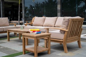BALE LIVING Contemporary Teak Solid <b>Wood</b> Garden Sofa <b>Set</b> with Cushions 6-Seater <b>Patio</b> Furniture Negotiable Warranty - Product Image 2