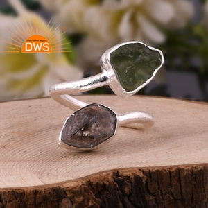 Anillo trenzado de piedras preciosas de diamante Herkimer y moldavita en bruto Natural de plata de ley fina, joyería para mujer, regalo para ella - Product Image 2