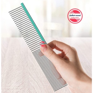Peine de aseo para mascotas 2 en 1, de acero inoxidable, profesional, con dientes redondeados, para limpieza segura - Product Image 5