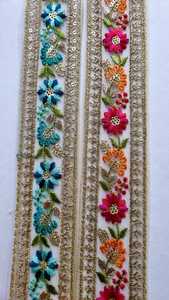 Custom Made Hand Embroidered Multi Colouired Floral with Gold Border <b>Laces</b> in Assorted Sizes and Colors for Wedding Dress Desi - Product Image 5