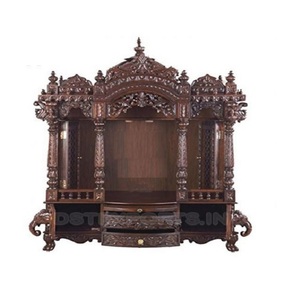 Templo para el Hogar de Madera de Teca con Acabado en Nogal, Templo/Mandir de Madera Maciza con Acabado en Nogal, Devghar Tradicional de Madera para Decoración del Hogar - Product Image 1