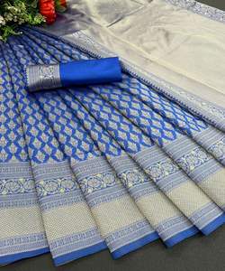 Banarasi Soie Jacquard Saree Avec Chemisier Femmes Porter Dames Fête Festival Usage Quotidien Doux Coton Soie Sari En Gros Bas Prix Vêtements Vêtement - Product Image 4