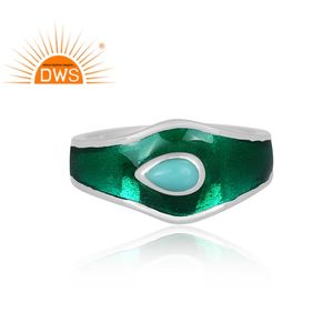 ที่ขายดีที่สุดปรับเงินสเตอร์ลิงธรรมชาติแอริโซนาพลอยสีฟ้าครามสีเขียวเคลือบแหวนออกแบบสำหรับผู้หญิงผู้ผลิตเครื่องประดับ - Product Image 2