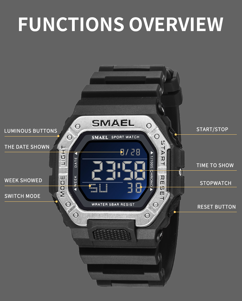 Best selling digital watch for kids colorful SMAEL 8059 fashion water resistance sport watch children