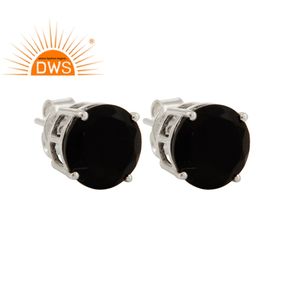 Boucles d'oreilles rondes pour femme, en argent Sterling 925, pierres précieuses noires Onyx, vente en gros, bijoux - Product Image 1