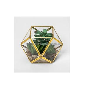 Vase de table moderne et élégant en métal et verre avec terrarium au design antique - Product Image 2