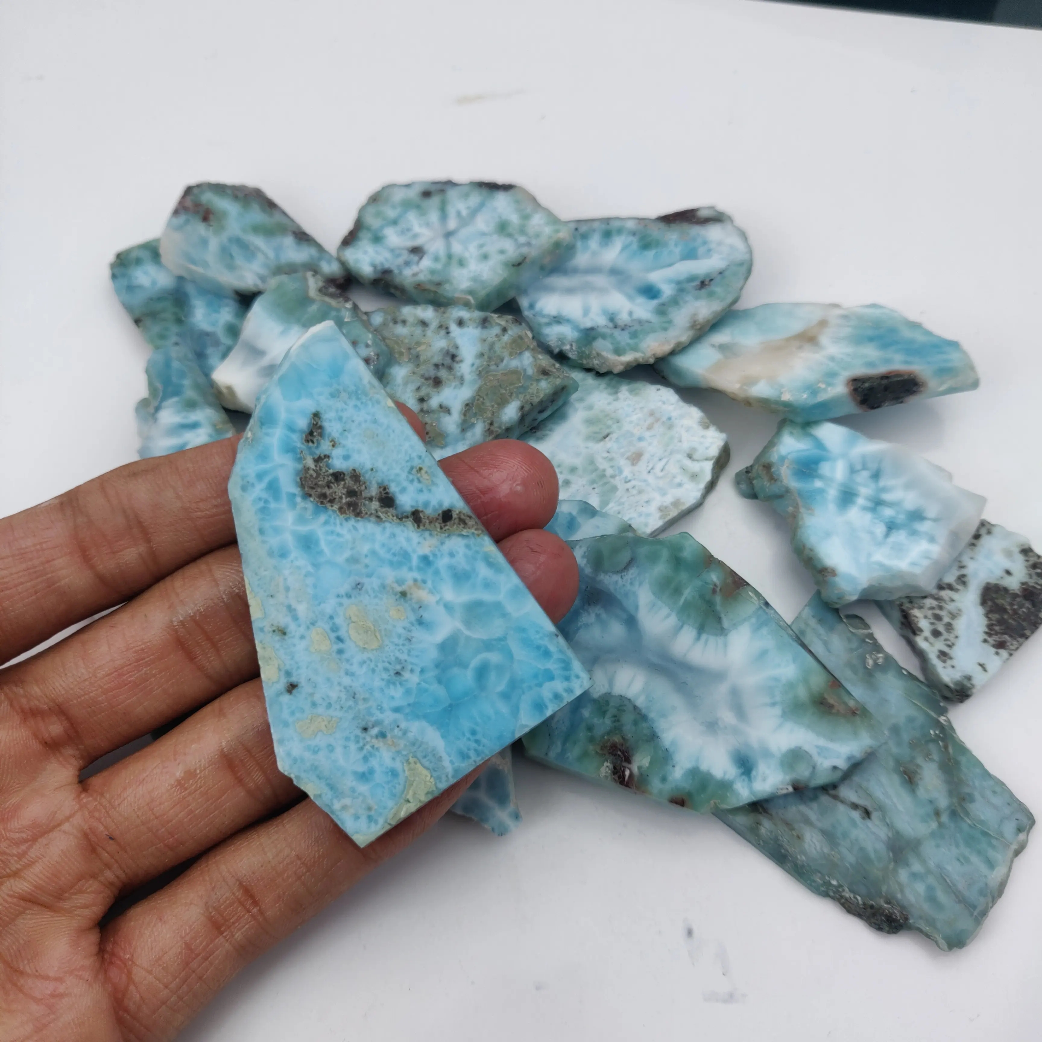 Larimar Raw Natural Blue Larimar Slice Wholesale Rough Stone Prices Bulk Product Fine Manufacturing Fine Quality