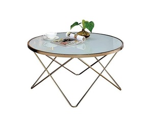 Mesa de centro de cristal de diseño moderno de lujo 2024, cama superior de Metal dorado nuevo, mesa de centro de salón y comedor con marco de acero - Product Image 2