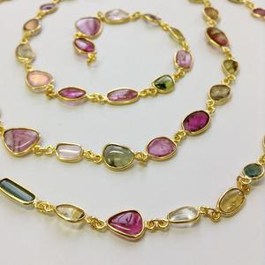 Everyday Wear 925 Sterling Silver Chapado en oro Multi Tourmaline Office Wear Collar de cadena larga con cuentas - Product Image 5