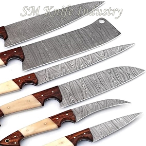 Juego de cuchillos de cocina de acero damasco Original, hechos a mano, con cuchilla para picar, 6 piezas, Smk2022 - Product Image 1