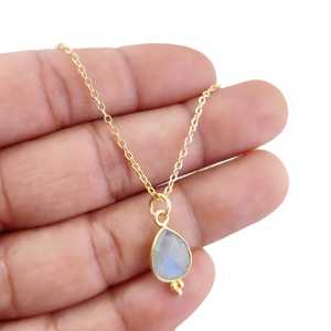 Pierre de lune arc-en-ciel avec diamant taille poire or vermeil collier pendentif lunette fantaisie pour filles femmes en argent sterling - Product Image 1