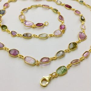 Everyday Wear 925 Sterling Silver Chapado en oro Multi Tourmaline Office Wear Collar de cadena larga con cuentas - Product Image 2