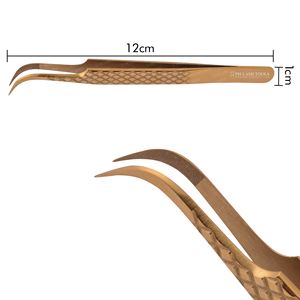 Gold Diamond Cut Design Wide Curved Tip Tweezer for Eyelash Extensions Private Label, Eyelash Extension Wide Curved Tip Tweezer - Product Image 5