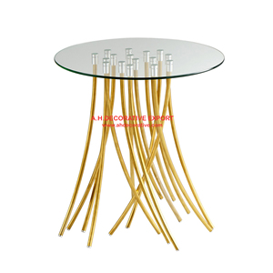 Table luxueuse plaquée en aluminium et argent, 3 pieds, support, pour le salon, finition brillante, salon, design de luxe, exposition décorative - Product Image 5