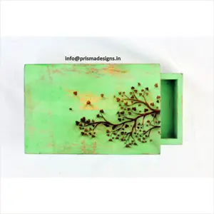 Деревянный ящик для хранения украшений ручной работы, Современная коробка для гравировки дерева с покрытием зеленого порошка для сережек