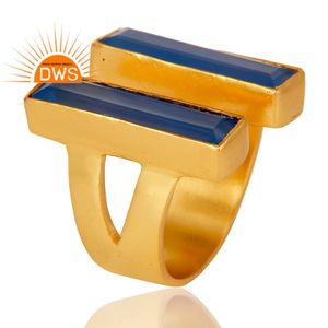 Bague Buggete en Chalcédoine Bleue Naturelle Plaqué Or de Haute Qualité 2026 pour Conception Personnalisée, Fabricant de Bijoux de Mode - Product Image 2