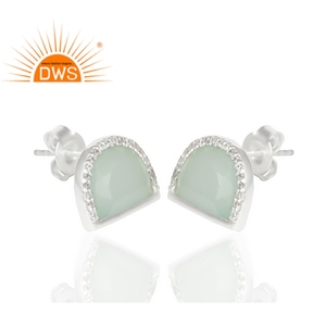 Half Moon Designer <b>Sterling</b> <b>silver</b> <b>Stud</b> Earrings Jewelry Supplier Aqua Chalcedony Gemstone <b>Stud</b> Earring Jewelry Wholesaler - Product Image 2