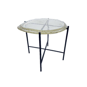 Table basse ronde de couleur marron, 4 pieds, design en marbre, design ancien et unique, table basse tendance - Product Image 5