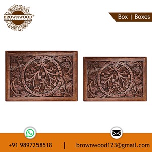 Qualité Antique Unique Floral Sculpté Design Décoratif En Bois Sculpté Boîte Ensemble de 2 au Prix de Gros Usine pour les Vendeurs en Ligne - Product Image 2