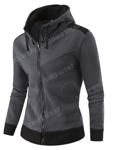 Custom Logo High Quality Slim Fit Zipper Patchwork Men's Fleece Hoodie Polyester/Cotton Quick-Dry - Product Image 2