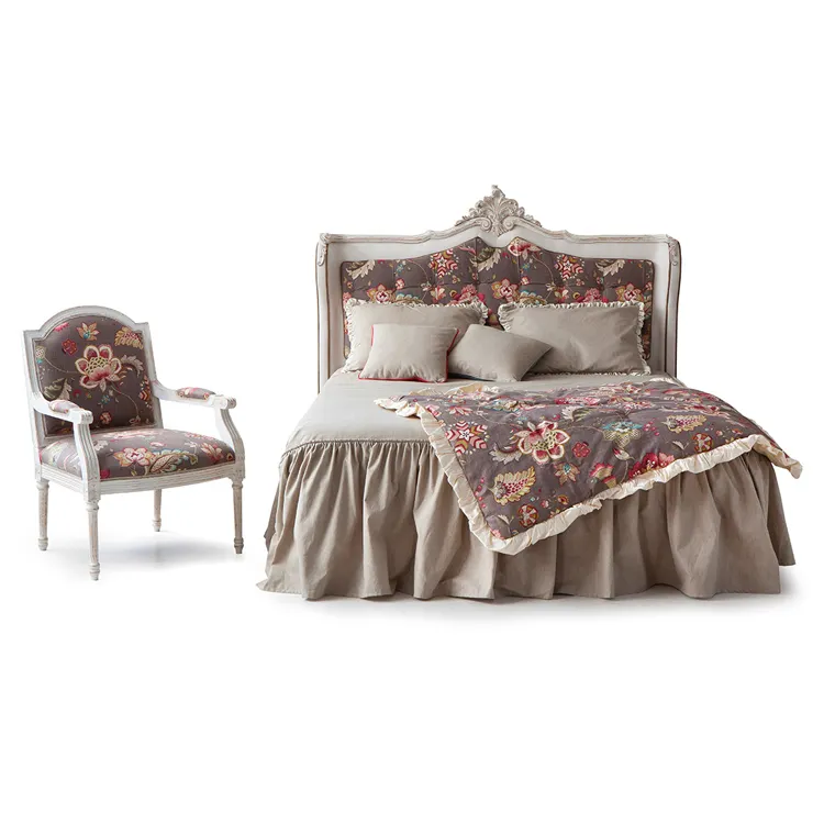 Set Kamar Tidur Prancis Mewah Ukuran King Gardenia Asli Tempat Tidur Kain Modern Mewah