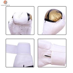 Guantes de Boxeo Blancos Dorados de Cuero PU con Cordones Transpirables para Adultos, Entrenamiento y Sparring - Product Image 3