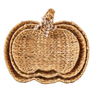 Plateau en forme de citrouille en jacinthe d'eau tissé naturellement, unique pour la décoration d'Halloween, décoration d'Halloween - Product Image 4