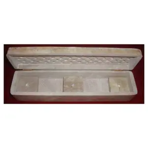 Indian Natural Soapstone Jali Carving Room Fragrance Incense Lang Box