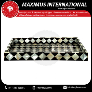 Luxury <b>Black</b> Mother of Pearl Inlay Decorative Serving Tray Rectangle Coffee <b>Table</b> <b>Vanity</b> Organizer for Hotel Home Decor Display - Product Image 6