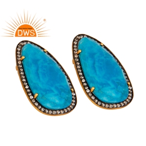 Boucles d'oreilles en pierre précieuse pour femmes, carte Turquoise, en argent Sterling 925, plaqué or, vente en gros, possibilité de vente en gros - Product Image 2