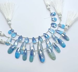 Perles de pierre de lune Bio Mystic naturelle grise, faites à la main, de 4 pouces, en brins lâches, de qualité AAA, facettées en forme de poire, matériau en pierre Zubair - Product Image 1