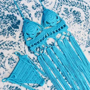 Handmade Bliss Crochet <b>Bikini</b> <b>Set</b> With Fringes - Product Image 1
