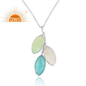 Aqua Calcedony Gemstone Designer Sterling Silver Multi Pendentifs Collier Pour Femmes Collection Classique - Product Image 2