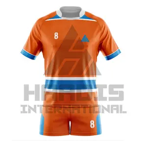 Uniforme de rugby de último diseño Diseña tu propia camiseta y pantalones cortos de rugby, uniforme de rugby de manga corta duradero por sublimación para adultos