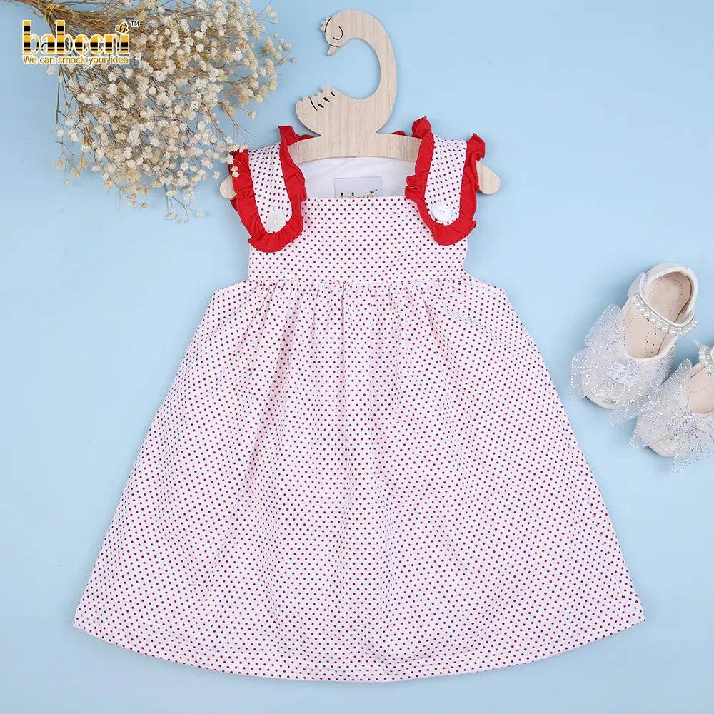 Màu Đỏ Polka Dot Bé Ăn Mặc OEM ODM Trẻ Em Smock Ăn Mặc Tùy Chỉnh Tay Làm Thêu Nhà Sản Xuất Bán Buôn-BB2419