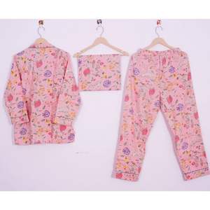 Conjunto de pijama de algodón puro Anokhi 100% para mujer, pantalones y camisas de algodón con estampado Floral ultrasuave para primavera, verano y otoño - Product Image 4