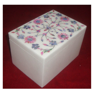 Alabaster-caja de diseño de flor de perla Madre, mármol blanco, rosa y azul - Product Image 1